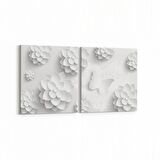 Olla 10460K2Y Beyaz Kabartma Görseli Kare 2'li Yatay Kanvas Tablo (Ölçü: 85X40)