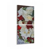 Olla 11617K2D Çiçek Görseli Kare 2'li Dikey Kanvas Tablo (Ölçü: 30X65)