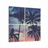 Olla 16055K4 Günbatımı Görseli Kare 4'lü Kanvas Tablo (Ölçü: 145X145)