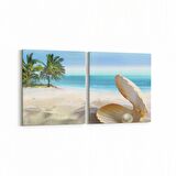 Olla 16612K2Y Kumsal / Sahil Görseli Kare 2'li Yatay Kanvas Tablo (Ölçü: 65X30)
