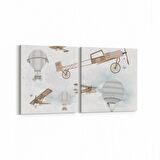 Olla 12756K2Y Çocuk Odası Görseli 2'li Yatay Kanvas Tablo (Ölçü: 125X60)