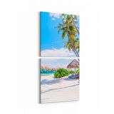 Olla 16424K2D Kumsal / Sahil Görseli Kare 2'li Dikey Kanvas Tablo (Ölçü: 30X65)