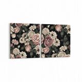 Olla 11771K2Y Çiçek Görseli Kare 2'li Yatay Kanvas Tablo (Ölçü: 85X40)