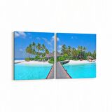 Olla 16623K2Y Kumsal / Sahil Görseli Kare 2'li Yatay Kanvas Tablo (Ölçü: 145X70)
