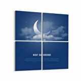 Olla 14770K4 Gece Gökyüzü Görseli Kare 4'lü Kanvas Tablo (Ölçü: 145X145)