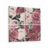 Olla 11624K4 Çiçek Görseli Kare 4'lü Kanvas Tablo (Ölçü: 145X145)