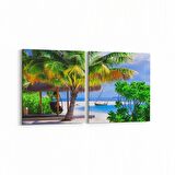 Olla 16440K2Y Kumsal / Sahil Görseli Kare 2'li Yatay Kanvas Tablo (Ölçü: 85X40)