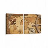 Olla 16224K2Y Harita Görseli Kare 2'li Yatay Kanvas Tablo (Ölçü: 105X50)