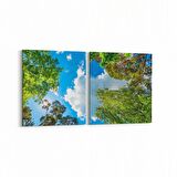 Olla 10514K2Y Ağaç Görseli Kare 2'li Yatay Kanvas Tablo (Ölçü: 145X70)