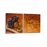 Olla 16201K2Y Harita Görseli Kare 2'li Yatay Kanvas Tablo (Ölçü: 65X30)