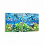 Olla 12083K2Y Akvaryum / Balık Görseli Kare 2'li Yatay Kanvas Tablo (Ölçü: 145X70)