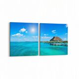 Olla 16474K2Y Kumsal / Sahil Görseli Kare 2'li Yatay Kanvas Tablo (Ölçü: 145X70)