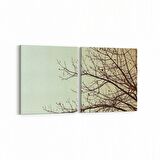 Olla 10826K2Y Ağaç Görseli Kare 2'li Yatay Kanvas Tablo (Ölçü: 145X70)