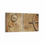 Olla 16226K2Y Harita Görseli Kare 2'li Yatay Kanvas Tablo (Ölçü: 85X40)