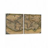 Olla 16242K2Y Harita Görseli Kare 2'li Yatay Kanvas Tablo (Ölçü: 145X70)