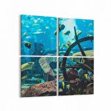Olla 12107K4 Akvaryum / Balık Görseli Kare 4'lü Kanvas Tablo (Ölçü: 145X145)