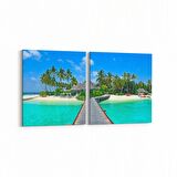 Olla 16603K2Y Kumsal / Sahil Görseli Kare 2'li Yatay Kanvas Tablo (Ölçü: 65X30)