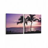 Olla 16014K2Y Günbatımı Görseli Kare 2'li Yatay Kanvas Tablo (Ölçü: 145X70)
