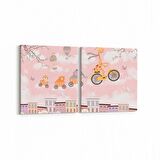 Olla 12743K2Y Çocuk Odası Görseli 2'li Yatay Kanvas Tablo (Ölçü: 85X40)