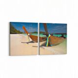Olla 16610K2Y Kumsal / Sahil Görseli Kare 2'li Yatay Kanvas Tablo (Ölçü: 125X60)