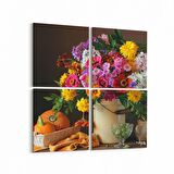 Olla 11780K4 Çiçek Görseli Kare 4'lü Kanvas Tablo (Ölçü: 145X145)
