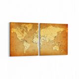 Olla 16168K2Y Harita Görseli Kare 2'li Yatay Kanvas Tablo (Ölçü: 145X70)