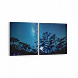 Olla 14712K2Y Gece Gökyüzü Görseli Kare 2'li Yatay Kanvas Tablo (Ölçü: 85X40)