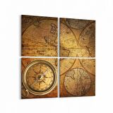 Olla 16152K4 Harita Görseli Kare 4'lü Kanvas Tablo (Ölçü: 145X145)