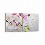 Olla 11670K2Y Orkide Çiçek Görseli 2'li Yatay Kanvas Tablo (Ölçü: 145X70)