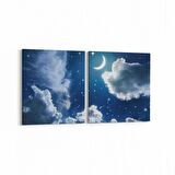 Olla 14715K2Y Gece Gökyüzü Görseli Kare 2'li Yatay Kanvas Tablo (Ölçü: 85X40)
