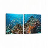 Olla 12137K2Y Akvaryum / Balık Görseli Kare 2'li Yatay Kanvas Tablo (Ölçü: 85X40)