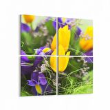 Olla 11614K4 Çiçek Görseli Kare 4'lü Kanvas Tablo (Ölçü: 145X145)