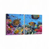 Olla 12141K2Y Akvaryum / Balık Görseli Kare 2'li Yatay Kanvas Tablo (Ölçü: 105X50)