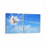 Olla 15868K2Y Gökyüzü Kuşlar Görseli Kare 2'li Yatay Kanvas Tablo (Ölçü: 65X30)