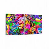 Olla 12542K2Y Hayvanlar Alemi Görseli Kare 2'li Yatay Kanvas Tablo (Ölçü: 85X40)