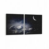 Olla 14658K2Y Gece Gökyüzü Görseli Kare 2'li Yatay Kanvas Tablo (Ölçü: 65X30)