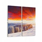 Olla 16082K4 Günbatımı Görseli Kare 4'lü Kanvas Tablo (Ölçü: 145X145)