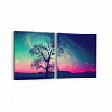 Olla 14736K2Y Gece Gökyüzü Görseli Kare 2'li Yatay Kanvas Tablo (Ölçü: 105X50)