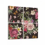 Olla 11785K4 Çiçek Görseli Kare 4'lü Kanvas Tablo (Ölçü: 125X125)