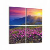 Olla 16139K4 Günbatımı Görseli Kare 4'lü Kanvas Tablo (Ölçü: 65X65)