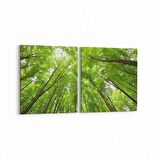 Olla 10778K2Y Ağaç Görseli Kare 2'li Yatay Kanvas Tablo (Ölçü: 105X50)