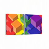 Olla 10046K2Y Abstract 3 Boyut Görsel Kare 2'li Yatay Kanvas Tablo (Ölçü: 85X40)