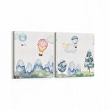 Olla 12746K2Y Çocuk Odası Görseli 2'li Yatay Kanvas Tablo (Ölçü: 65X30)
