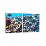 Olla 12073K2Y Akvaryum / Balık Görseli Kare 2'li Yatay Kanvas Tablo (Ölçü: 85X40)
