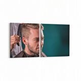 Olla 16315K2Y Kuaför / Berber Görseli Kare 2'li Yatay Kanvas Tablo (Ölçü: 125X60)