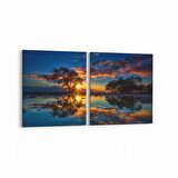 Olla 15943K2Y Günbatımı Görseli Kare 2'li Yatay Kanvas Tablo (Ölçü: 105X50)