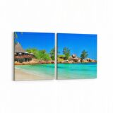 Olla 16361K2Y Kumsal / Sahil Görseli Kare 2'li Yatay Kanvas Tablo (Ölçü: 85X40)