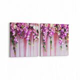 Olla 11574K2Y Çiçek Görseli Kare 2'li Yatay Kanvas Tablo (Ölçü: 85X40)