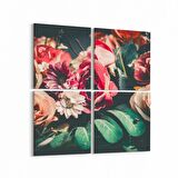 Olla 11781K4 Çiçek Görseli Kare 4'lü Kanvas Tablo (Ölçü: 145X145)