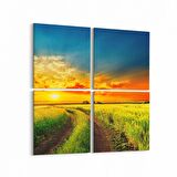 Olla 16021K4 Günbatımı Görseli Kare 4'lü Kanvas Tablo (Ölçü: 145X145)